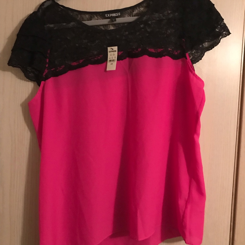 Pink top with black lace